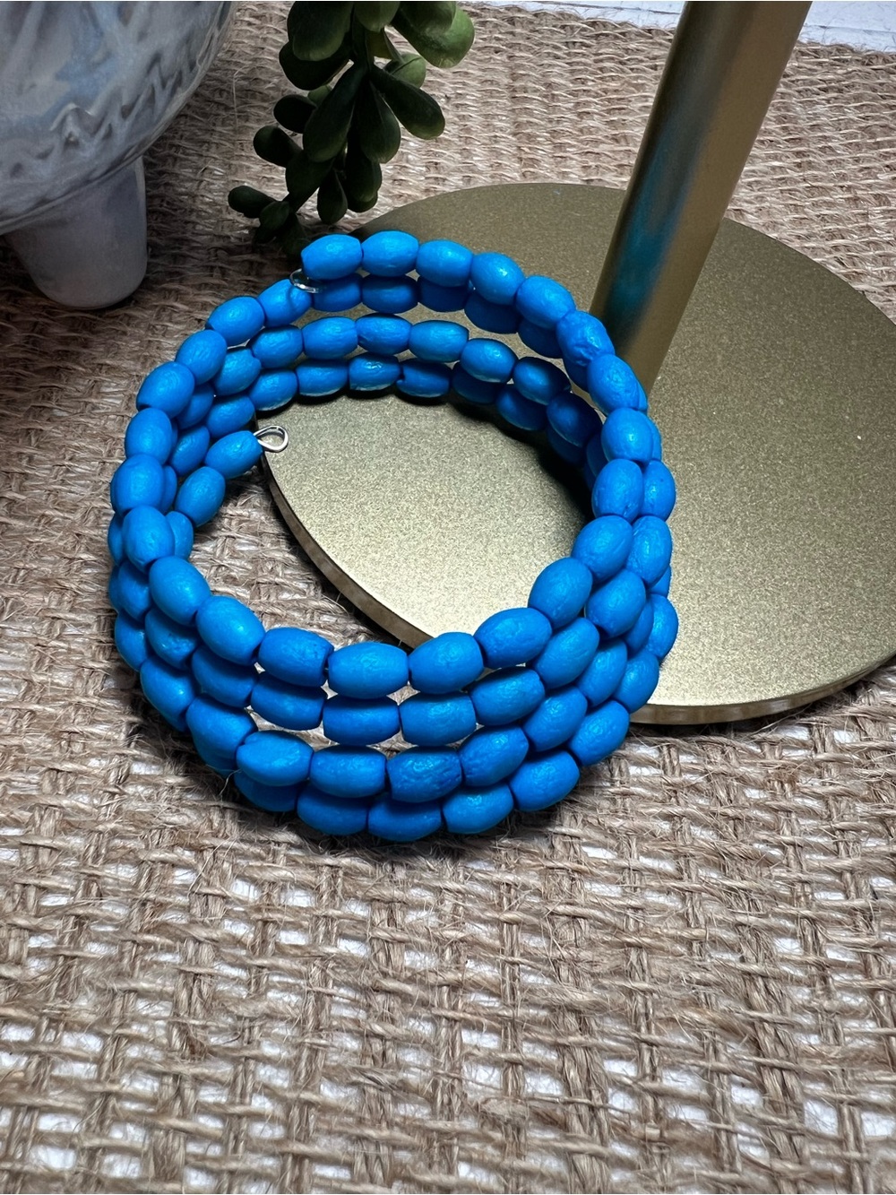 Turquoise colored Bead memory wire Bracelet - Handcrafted Women’s Jewelry